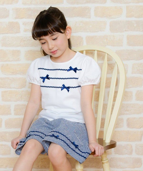 100 % cotton ribbon and lace line T -shirt Off White model image 3