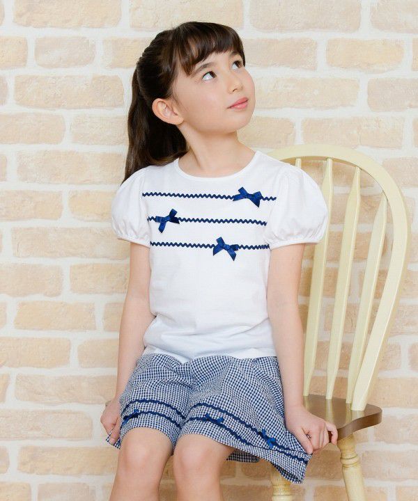 100 % cotton ribbon and lace line T -shirt Off White model image 4
