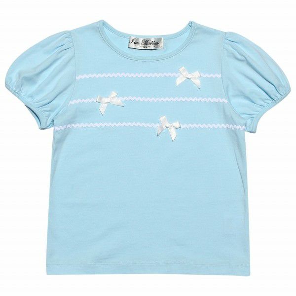 100 % cotton ribbon and lace line T -shirt Blue front