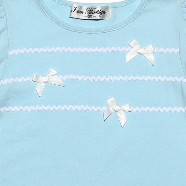 100 % cotton ribbon and lace line T -shirt Blue Design point 1