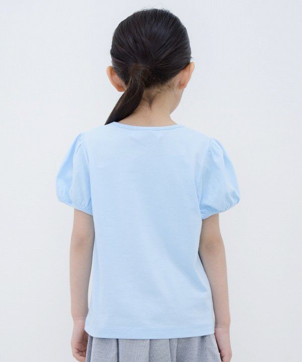 100 % cotton ribbon and lace line T -shirt Blue model image 4