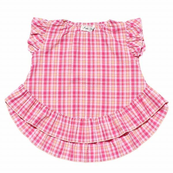 Soccer material plaid tunic blouse with frilled blouse Pink front