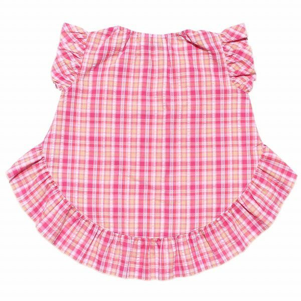 Soccer material plaid tunic blouse with frilled blouse Pink back