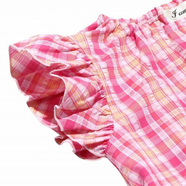 Soccer material plaid tunic blouse with frilled blouse Pink Design point 1