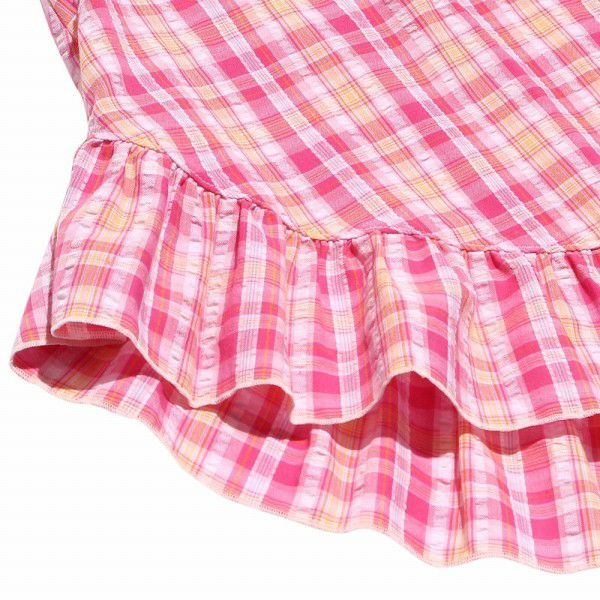 Soccer material plaid tunic blouse with frilled blouse Pink Design point 2
