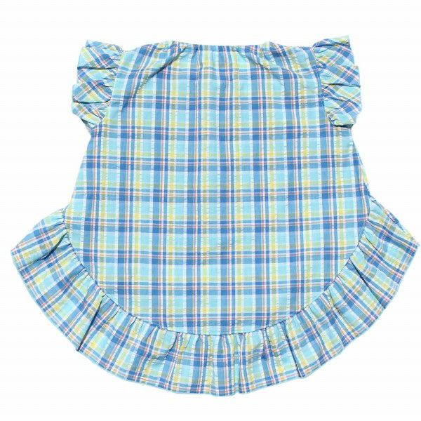 Soccer material plaid tunic blouse with frilled blouse Blue back