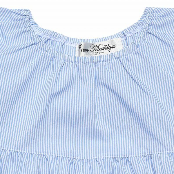 Striped Pattern Embroidery Tunic Blouse with Flower Motif Blue Design point 2