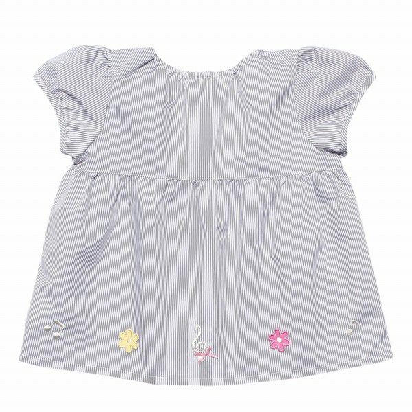 Striped Pattern Embroidery Tunic Blouse with Flower Motif Misty Gray back