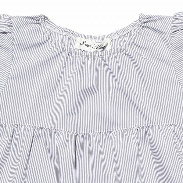 Striped Pattern Embroidery Tunic Blouse with Flower Motif Misty Gray Design point 2
