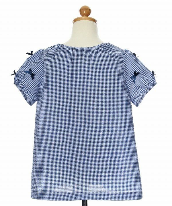 Children's clothing girl check pattern with ribbon tunic blouse navy (06) torso
