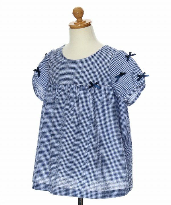 Children's clothing girl check pattern with ribbon tunic blouse navy (06) torso