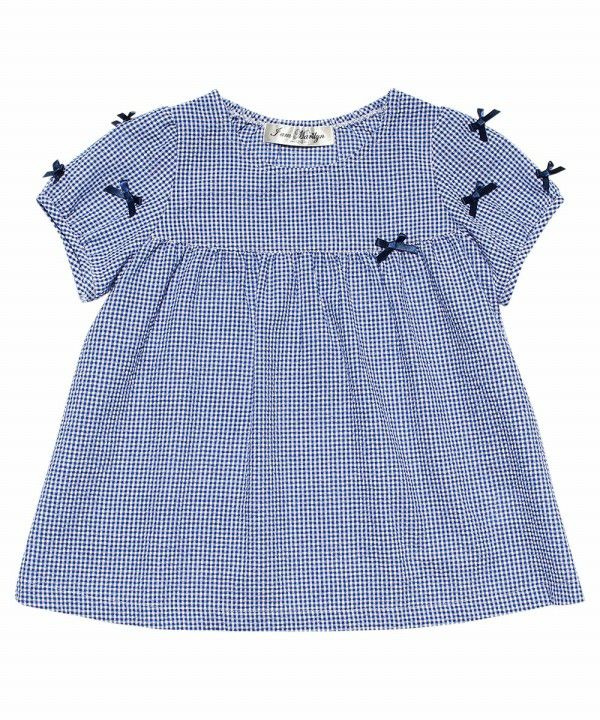 Children's clothing girl check pattern with ribbon tunic blouse navy (06) front