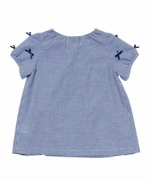 Children's clothing girl check pattern with ribbon tunic blouse navy (06) back