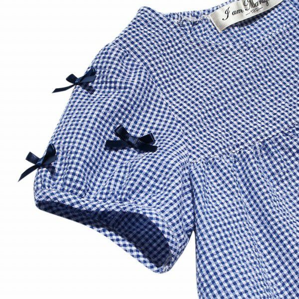 Children's clothing girl check pattern with ribbon tunic blouse navy (06) Design point 1