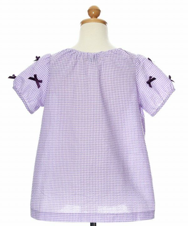 Children's clothing girl check pattern with ribbon tunic blouse purple (91) torso