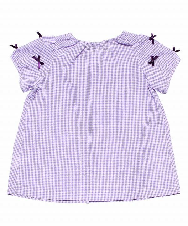 Children's clothing girl check pattern with ribbon tunic blouse purple (91) back
