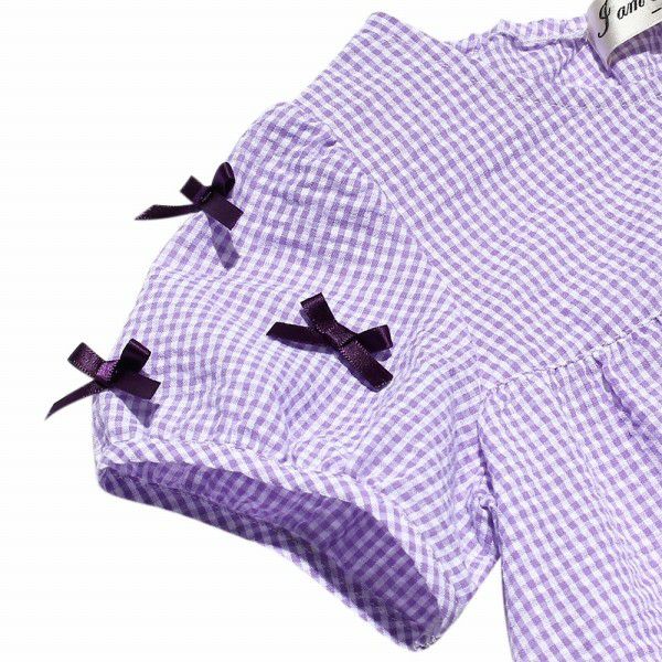 Children's clothing girl check pattern with ribbon tunic blouse purple (91) Design point 1