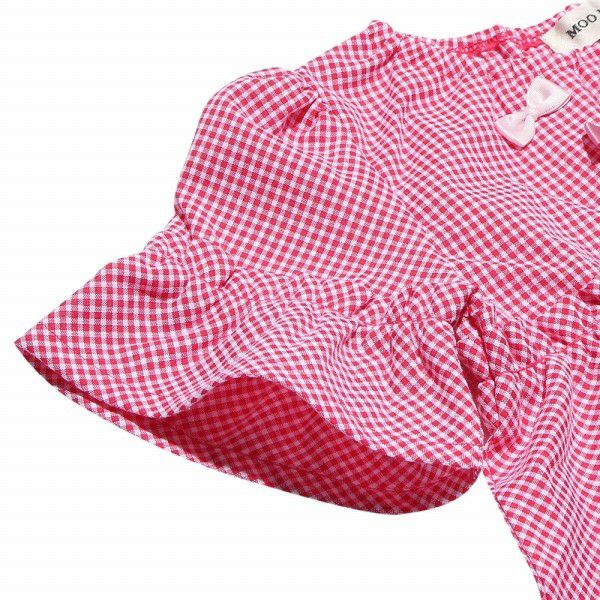 Children's clothing girl check pattern ribbon with ribbon frill sleeve tunic length blouse red (03) Design point 2