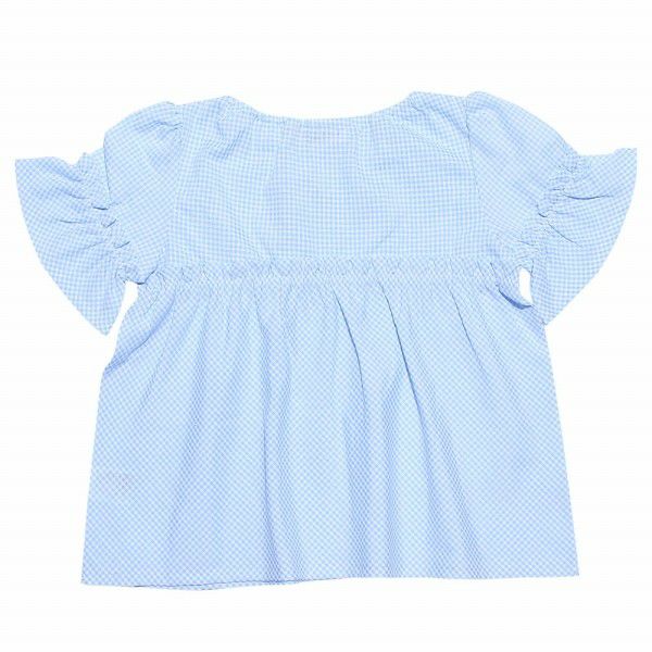 Children's clothing girl check pattern with ribbon frill sleeve tunic length blouse blue (61) back