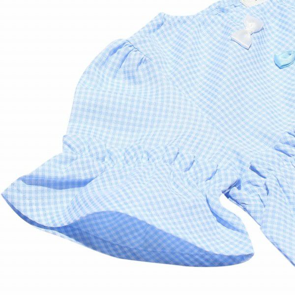 Children's clothing girl check pattern with ribbon frill sleeve tunic length blouse blue (61) Design point 2