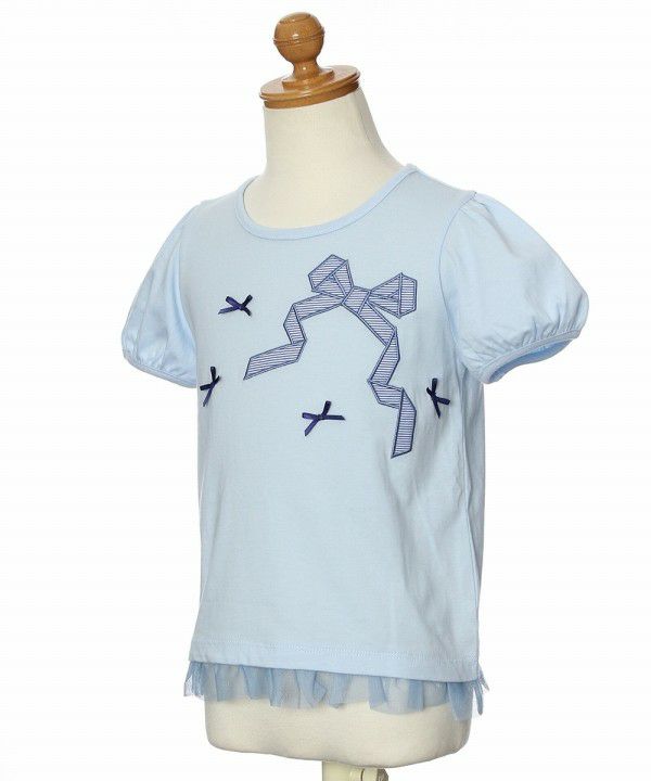 Children's clothing girl ribbon applique & motif T -shirt blue (61) torso