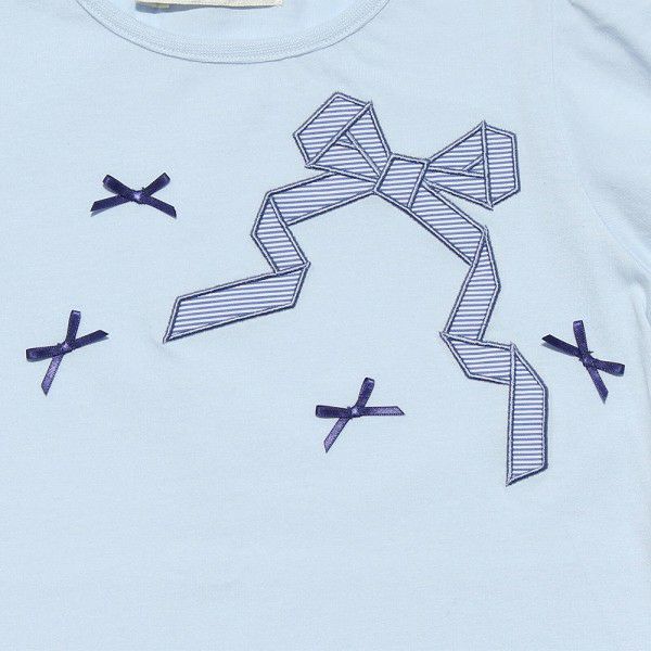 Children's clothing girl ribbon applique & motif T -shirt blue (61) Design point 1