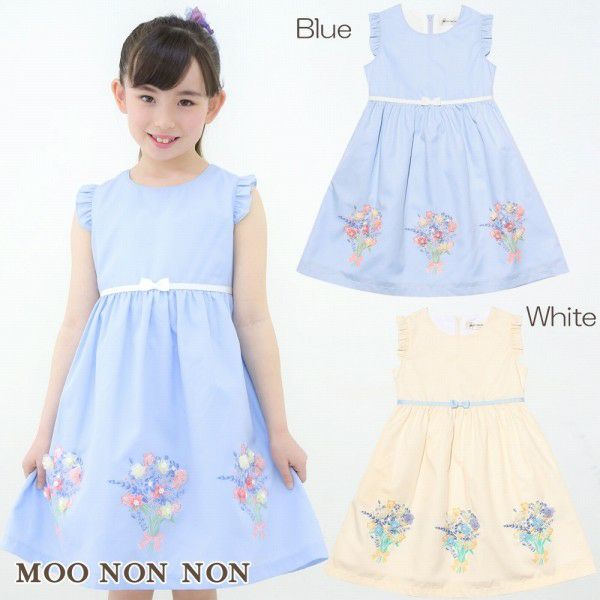 Children's clothing girl 100 % cotton flower motif & print ribbon dress