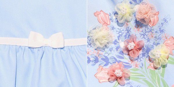 Children's clothing girl 100 % cotton flower motif & print ribbon dress blue (61) Design point 1