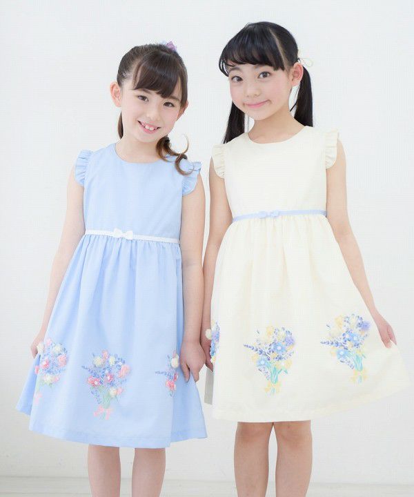 Children's clothing girl 100 % Cotton Motif & Print Ribbon One Piece Blue (61) Model Image 1