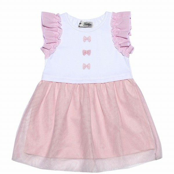 Baby size ribbon embroidery tulle docking dress Pink front