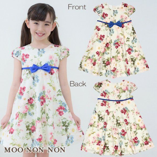 Children's clothing girl 100 % floral pattern dress with floral ribbon