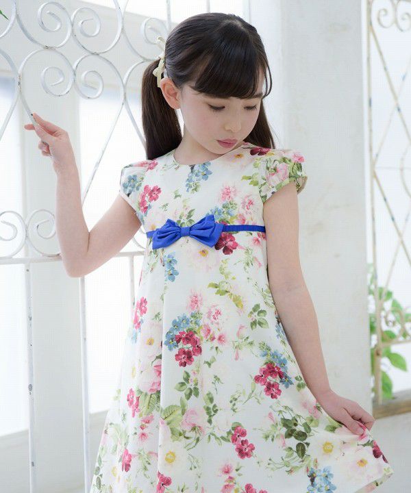 Children's clothing girl 100 % cotton made by floral pattern One -piece off -white (11) model image 1