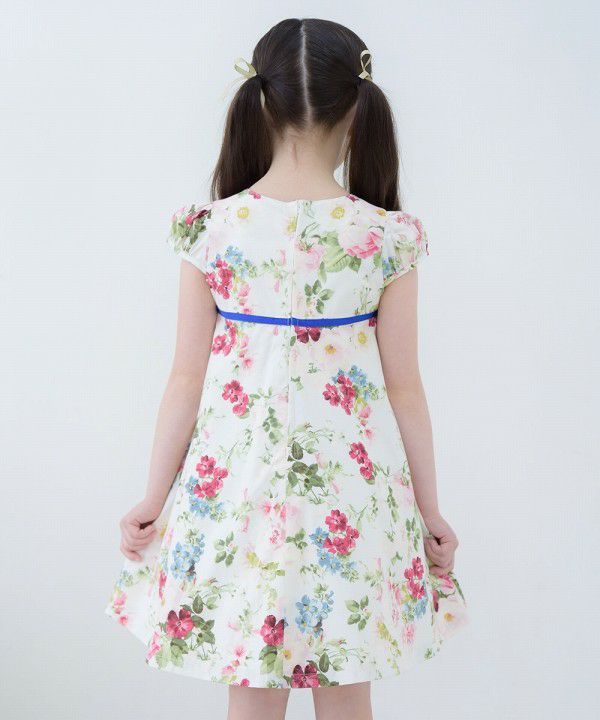 Children's clothing girl 100 % cotton made by floral pattern One -piece off -white (11) model image 4