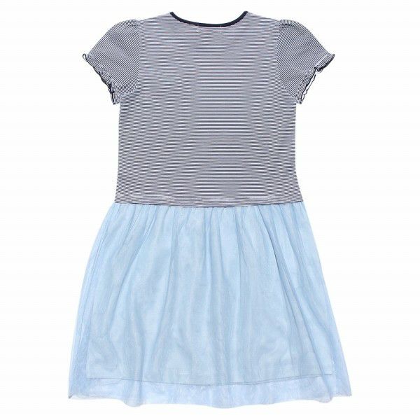 Junior size striped pattern top with tulle docking dress Navy back
