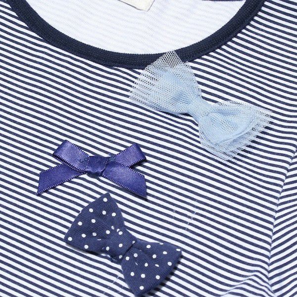 Junior size striped pattern top with tulle docking dress Navy Design point 1