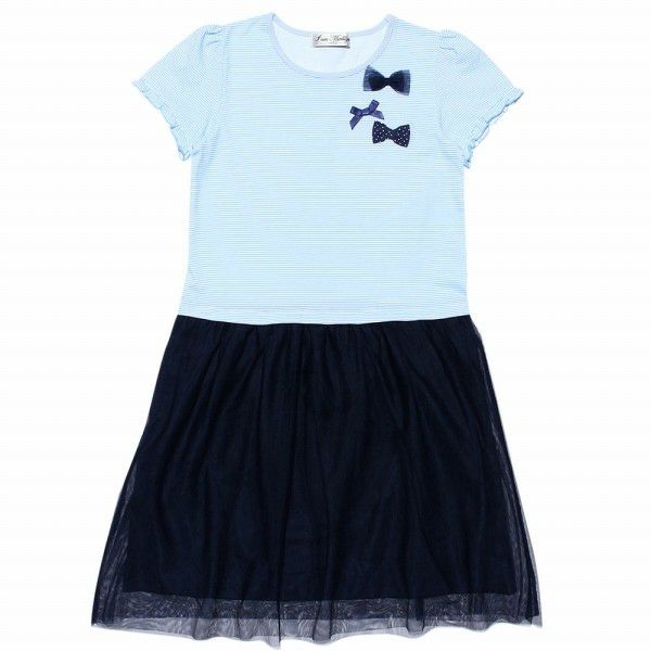 Junior size striped pattern top with tulle docking dress Blue front