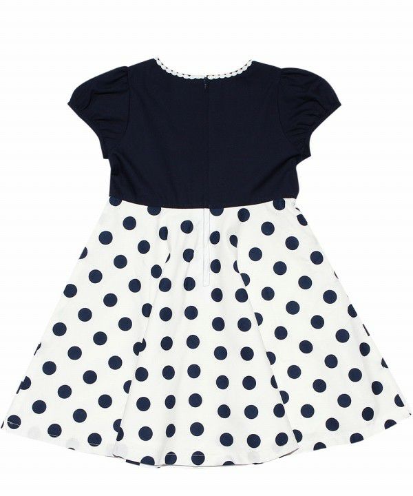 Made in Japan 100% cotton polka dot dress with ribbons Navy back