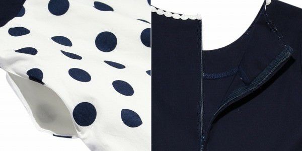 Made in Japan 100% cotton polka dot dress with ribbons Navy Design point 2