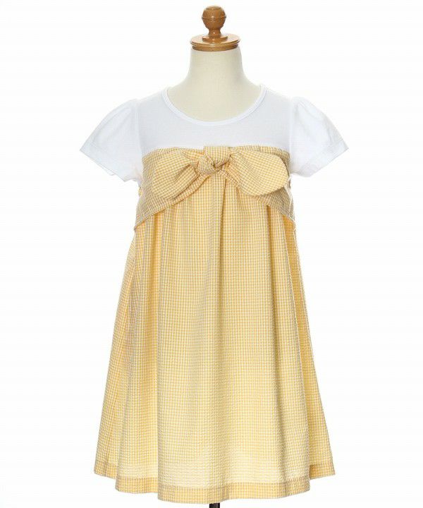 Gingham check dress with ribbon Yellow torso