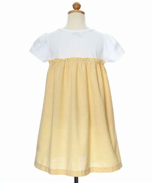 Gingham check dress with ribbon Yellow torso