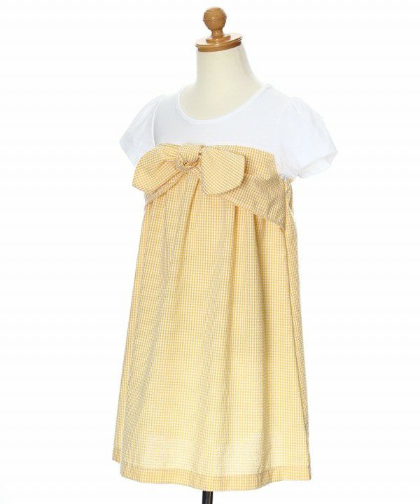 Gingham check dress with ribbon Yellow torso
