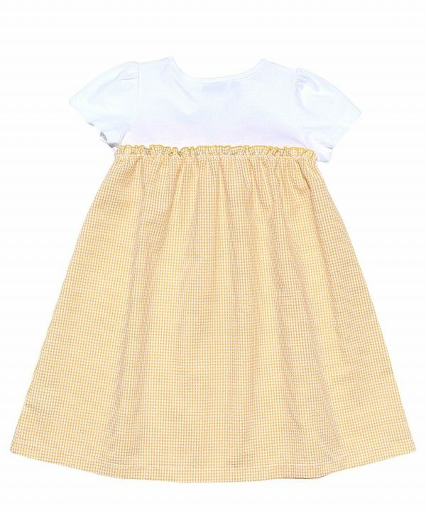 Gingham check dress with ribbon Yellow back