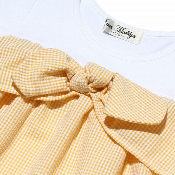 Gingham check dress with ribbon Yellow Design point 1