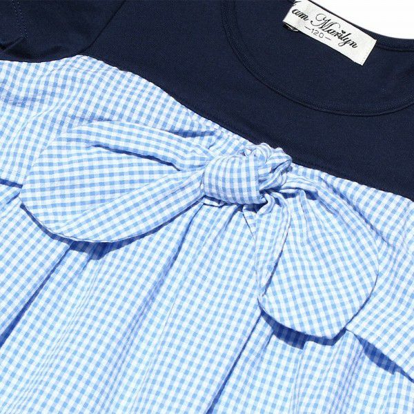 Gingham check dress with ribbon Blue Design point 1