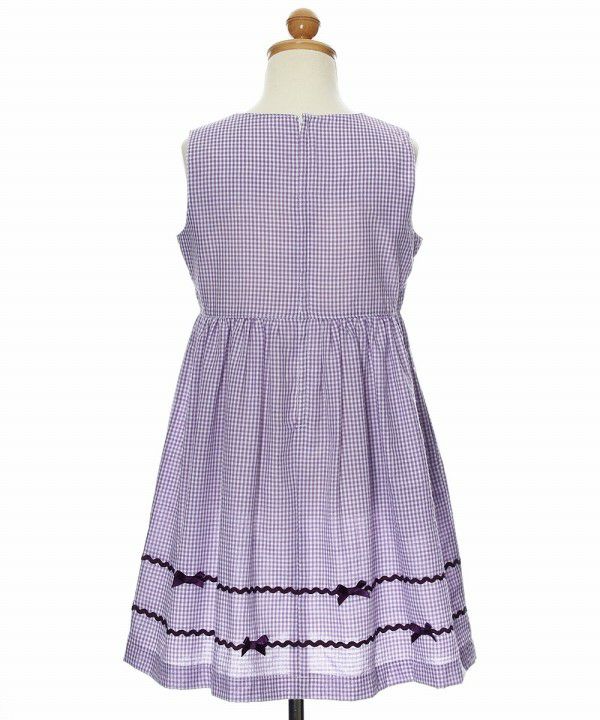 Seersucker gingham dress with ribbons Purple torso