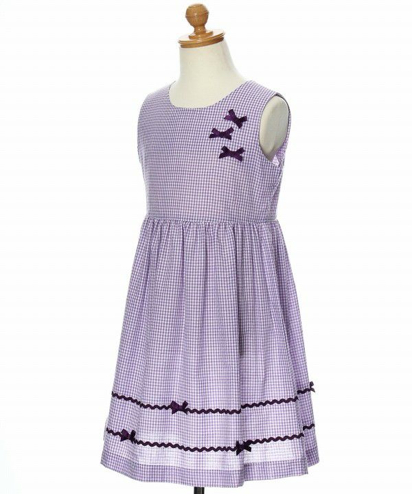 Seersucker gingham dress with ribbons Purple torso