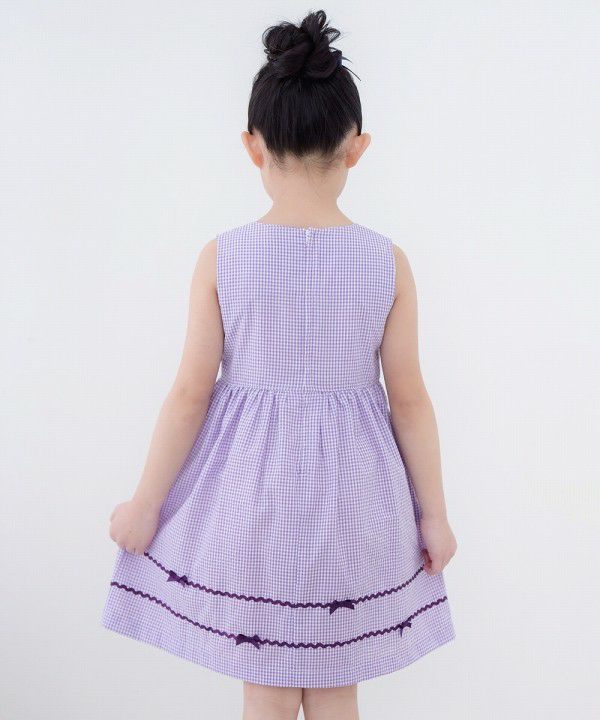 Seersucker gingham dress with ribbons Purple model image 4
