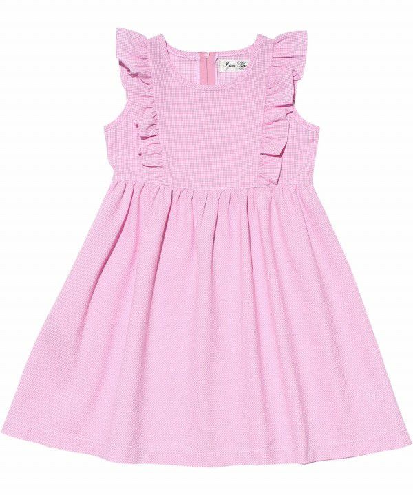 Gingham check dress with frills Pink front