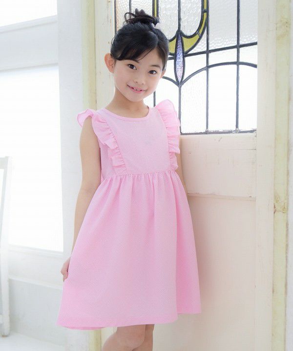 Gingham check dress with frills Pink model image 3