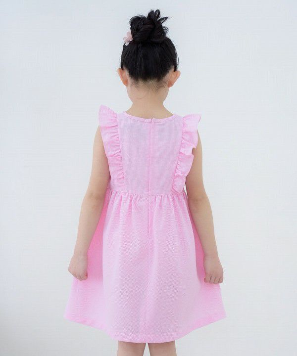 Gingham check dress with frills Pink model image 4